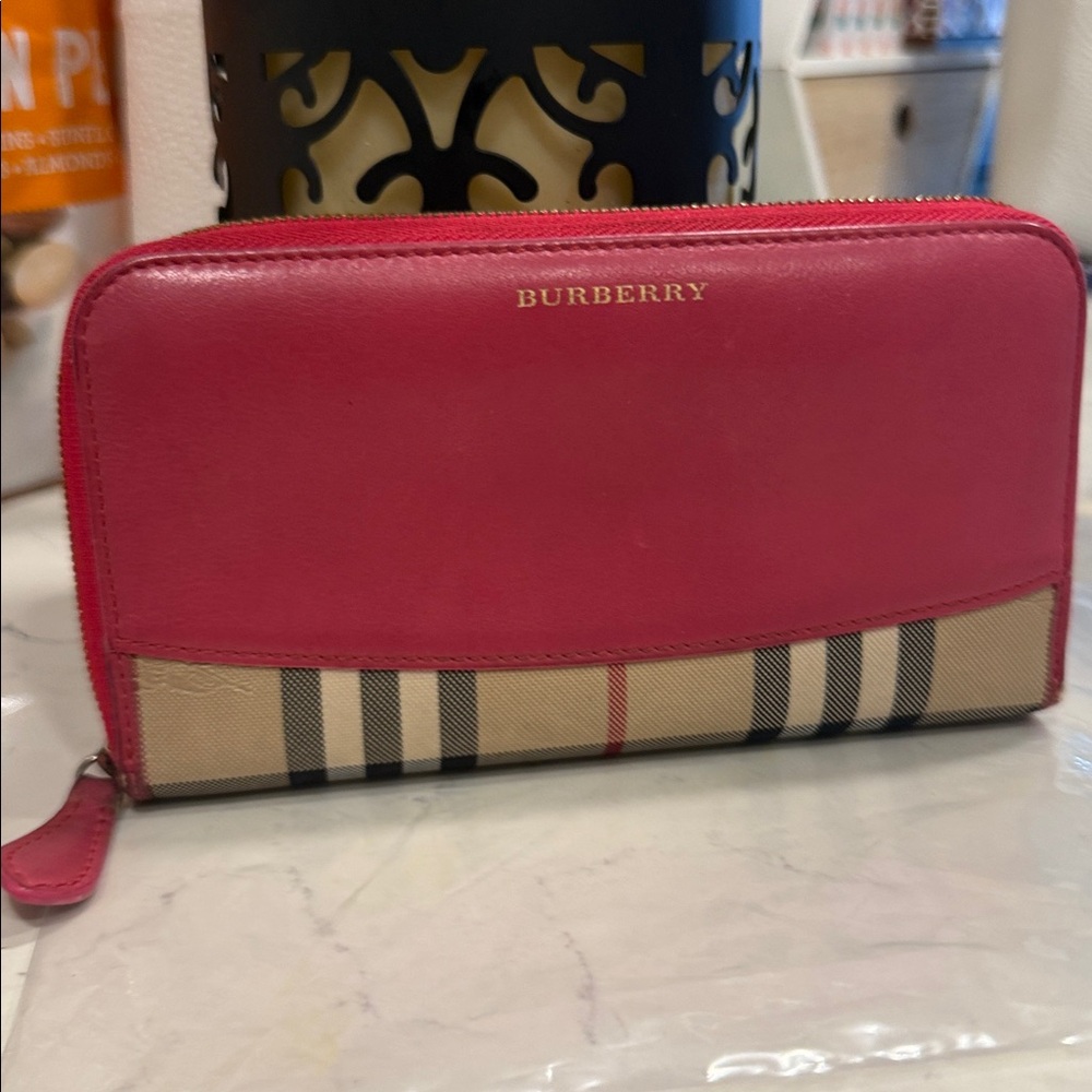 Burberry Red Wallet with Iconic Check Pattern